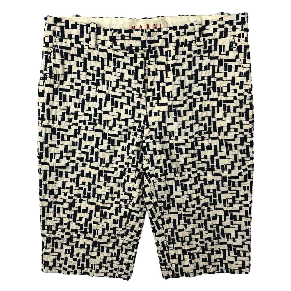 Marni Men's White/Black Geometric Print Mid Rise Flat Front Bermuda Shorts Sz 38